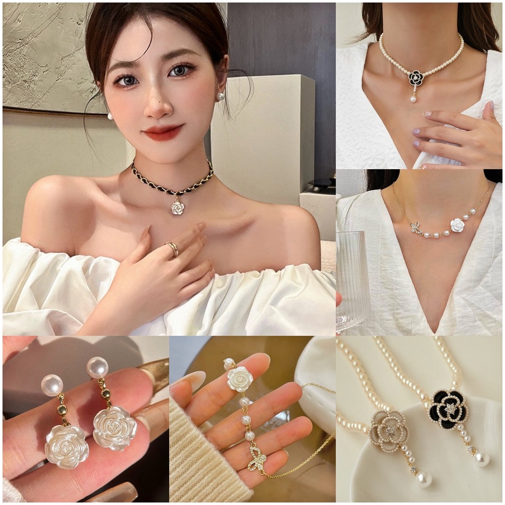 Kalung Choker Dengan Liontin Mutiara Bentuk Bunga Untuk Wanita