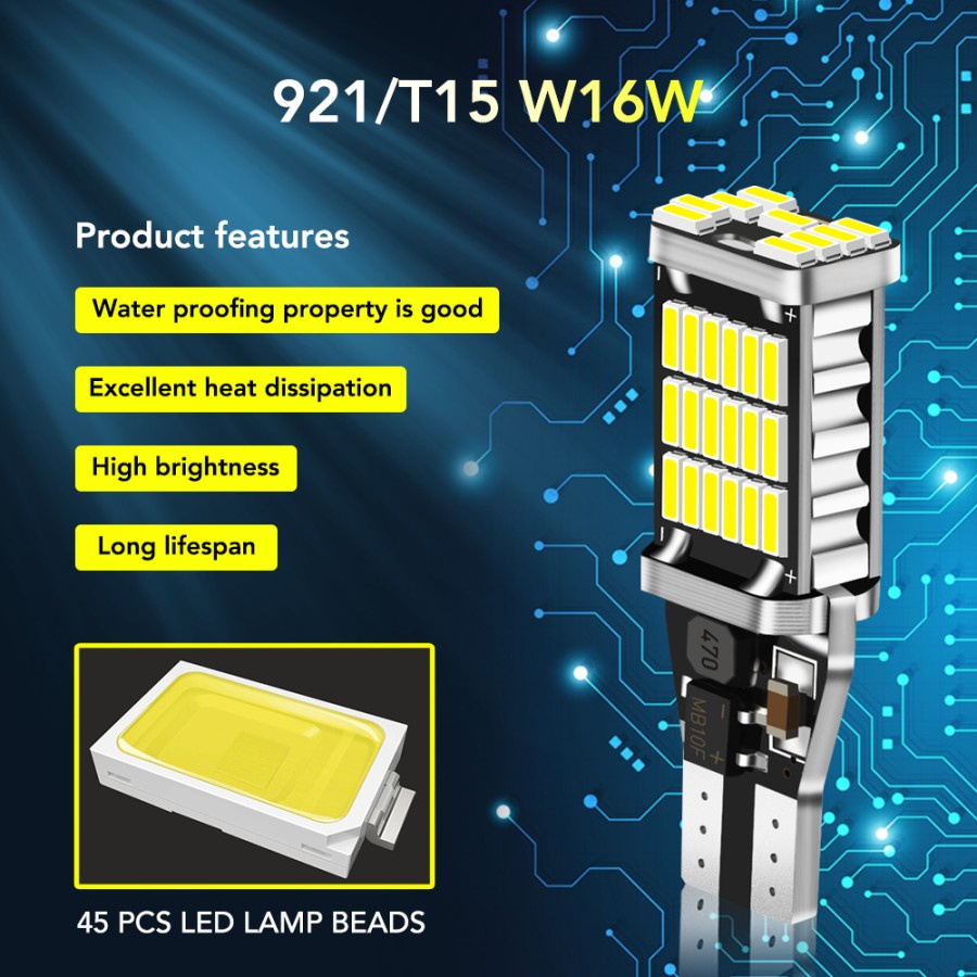 LED Mundur T15 W16W Lampu T10 45 Mata W5W CANBUS 12V SMD 4014 1000LM