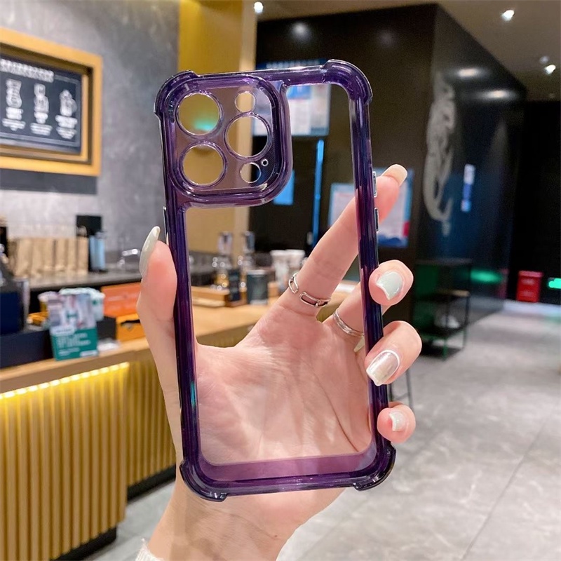 Hard case Pelindung Kamera shockproof Warna Ungu Transparan Untuk iphone 14 pro max 14 plus 12 11 13 pro max