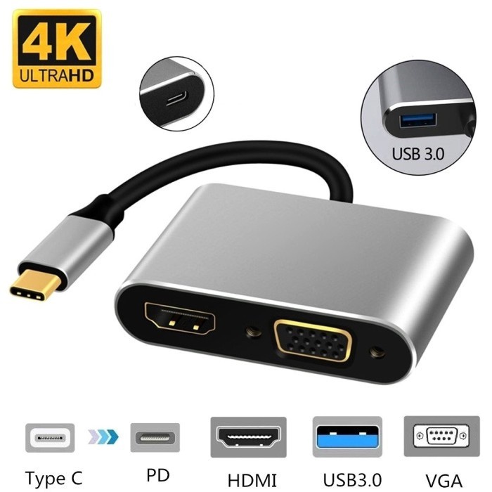 USB TYPE C TO HUB PD TYPE C HDMI VGA USB3.0 CONVERTER ADAPTER USB C