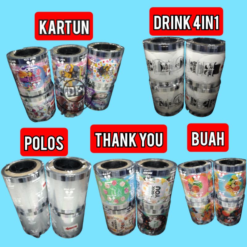 SEAL CUP Polos Plastik Lid Cup SEALER CUP POLOS Kartun Buah Daun Teh Drink 4in1 Thank you Korea Summer Party