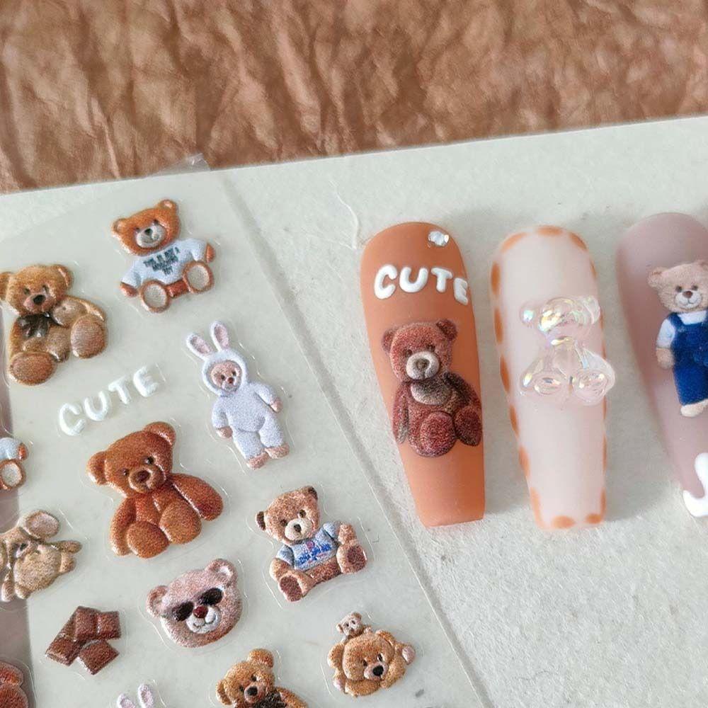 AUGUSTINA Agustina Kartun Stiker Kuku Fashion 3D Relief Kucing Hewan Ikatan Simpul Manikur Aksesoris Nail Art Dekorasi