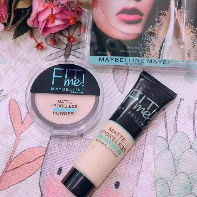 Medan Cod Murah Maybelline Fit Me Matte + Poreless Powder + Foundation / Maybelline Bedak 2In 1 / Ma