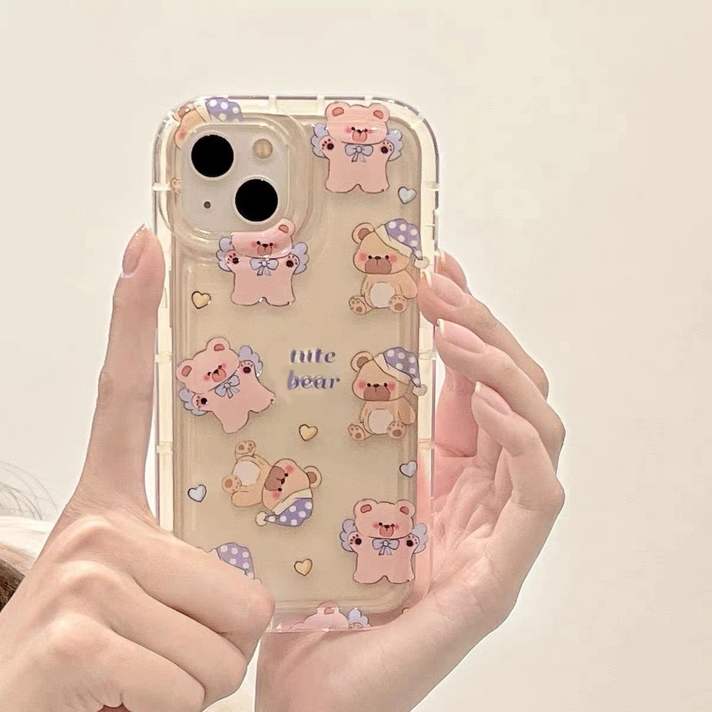 Soft Case Silikon TPU Transparan Motif Beruang / Kelinci Untuk IPhone 14 12 13 11 Pro XS Max 6 6S 7 8 Plus X XR