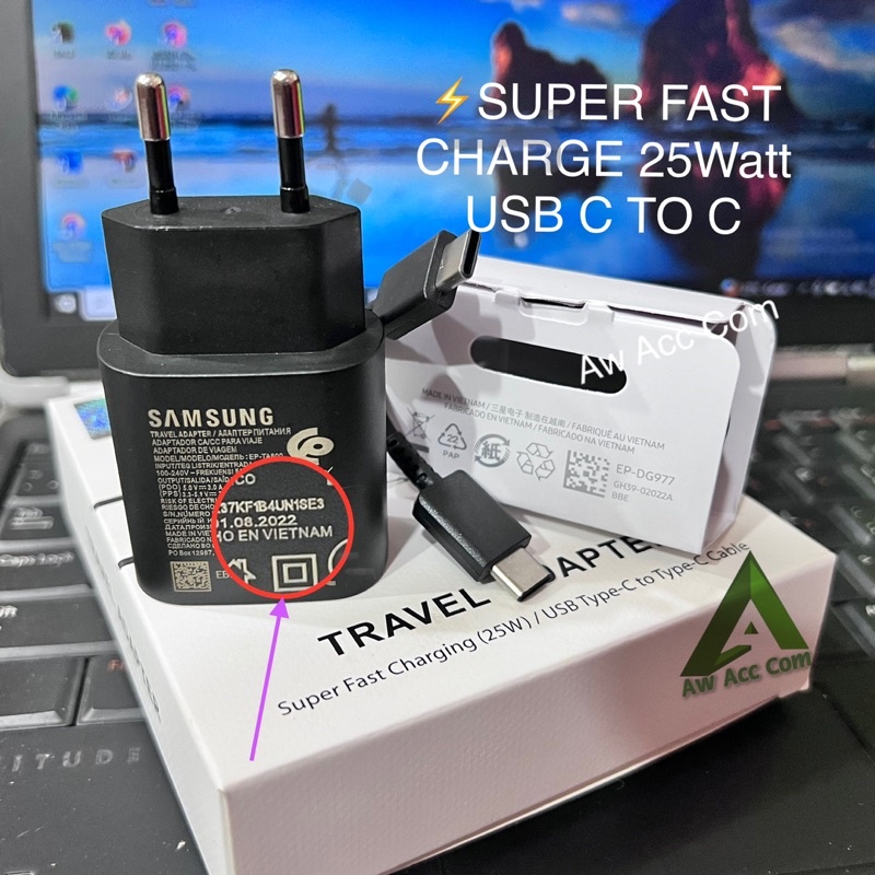 SUPER FAST CHARGER SAMSUNG 25W USB TYPE C TO TYPE C EP-TA800 BLACK SERIES 25WATT S10/S20/S21 FE/M51/A52S/A72/A33/A53 (NOTE 20)