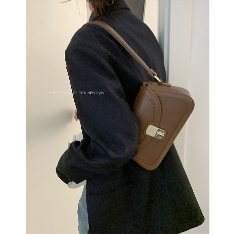 Suhao niche tekstur tas ketiak wanita 2022 baru trendi fashion retro tas pelana all-match in one-shoulder messenger bag