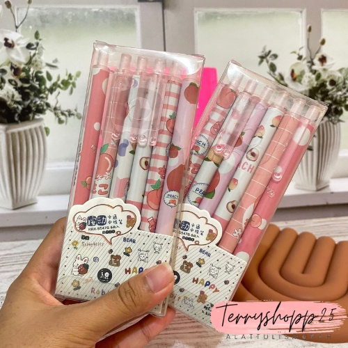 

Pulpen Motif Cetek Mekanik Bisa Di Hapu Motif Buah Peach 1SET Isi 6pcs Cute COD