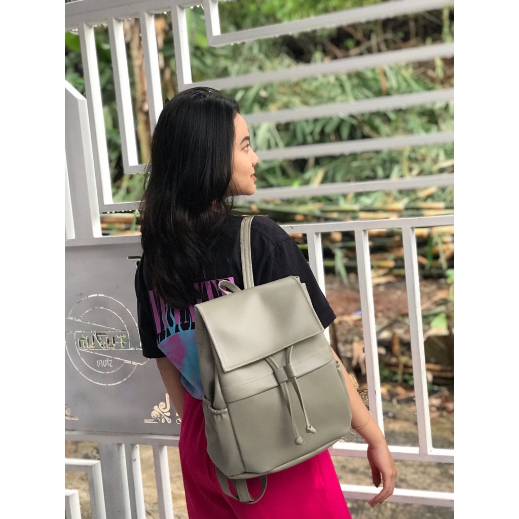 Tu7uh Store Tas Ransel Wanita Luna Grey Khaki /Tas Punggung Gendong/ Backpack Ransel Sekolah,Kuliah Kulit Sintetis / Tas Cewek Murah Bandung