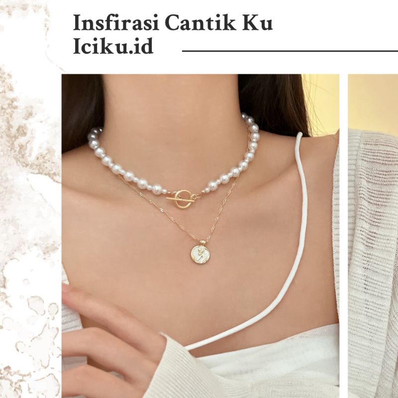 Kalung Wanita Mutiara Premium Aksesoris Necklace Liontin Bunga