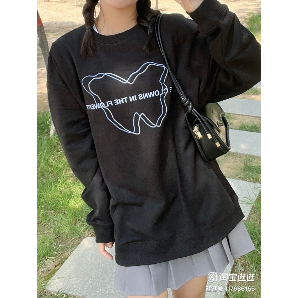 EUNII Sweater Lengan Panjang Lovely Butterfly Korean Style/Hoodie Oversize/Baju Wanita/Switer Wanita