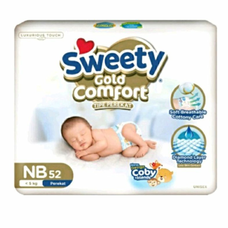 Popok Bayi Sweety GOLD COMPORT NB52 Tipe Perekat Bayi Baru Lahir NEWBORN GOLD NB 52 (&lt;5Kg)Per 1 PACK