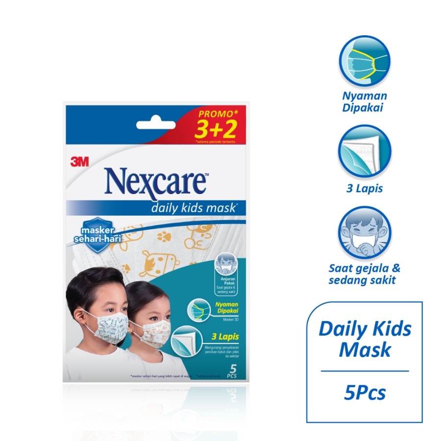 Masker Anak Nexcare 3M Daily Fit Kids Mask Rejuvenate - 1 Pack isi 5 Masker
