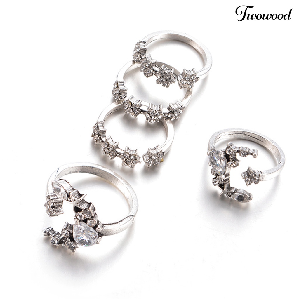 5pcs Cincin Jari Bahan Alloy Aksen Berlian Imitasi Untuk Club