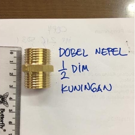 Double nepel 1/2" dobel nepel 1/2 kuningan 0,5 drat luar double nepple sambungan pipa double drat lu