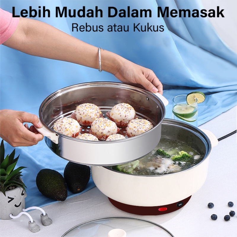 (BACA DESKRIPSI TERLEBIH DAHULU) Panci Elektrik 2 in 1 Panci Listrik Panci Hotpot Steamer Stainless