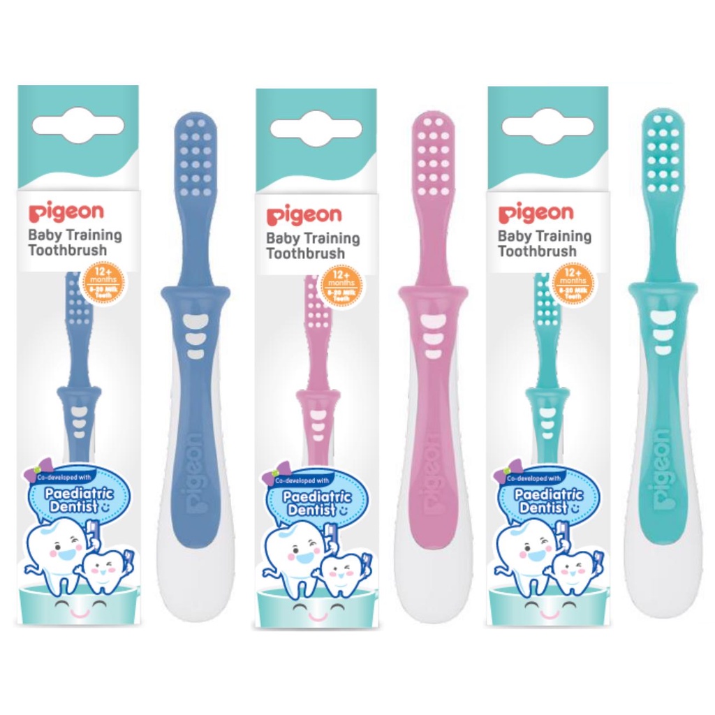 PIGEON BABY TRAINING TOOTHBRUSH - Sikat Gigi Bayi Lesson / Step 1 2 3 Orange Blue Pink Green