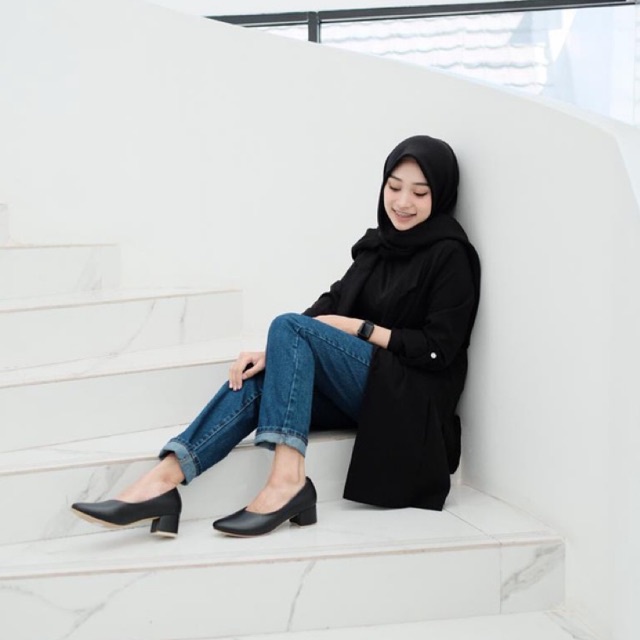 [SIAP KIRIM] BRShoes102 Hitam Sepatu Heels Kerja Casual Wanita