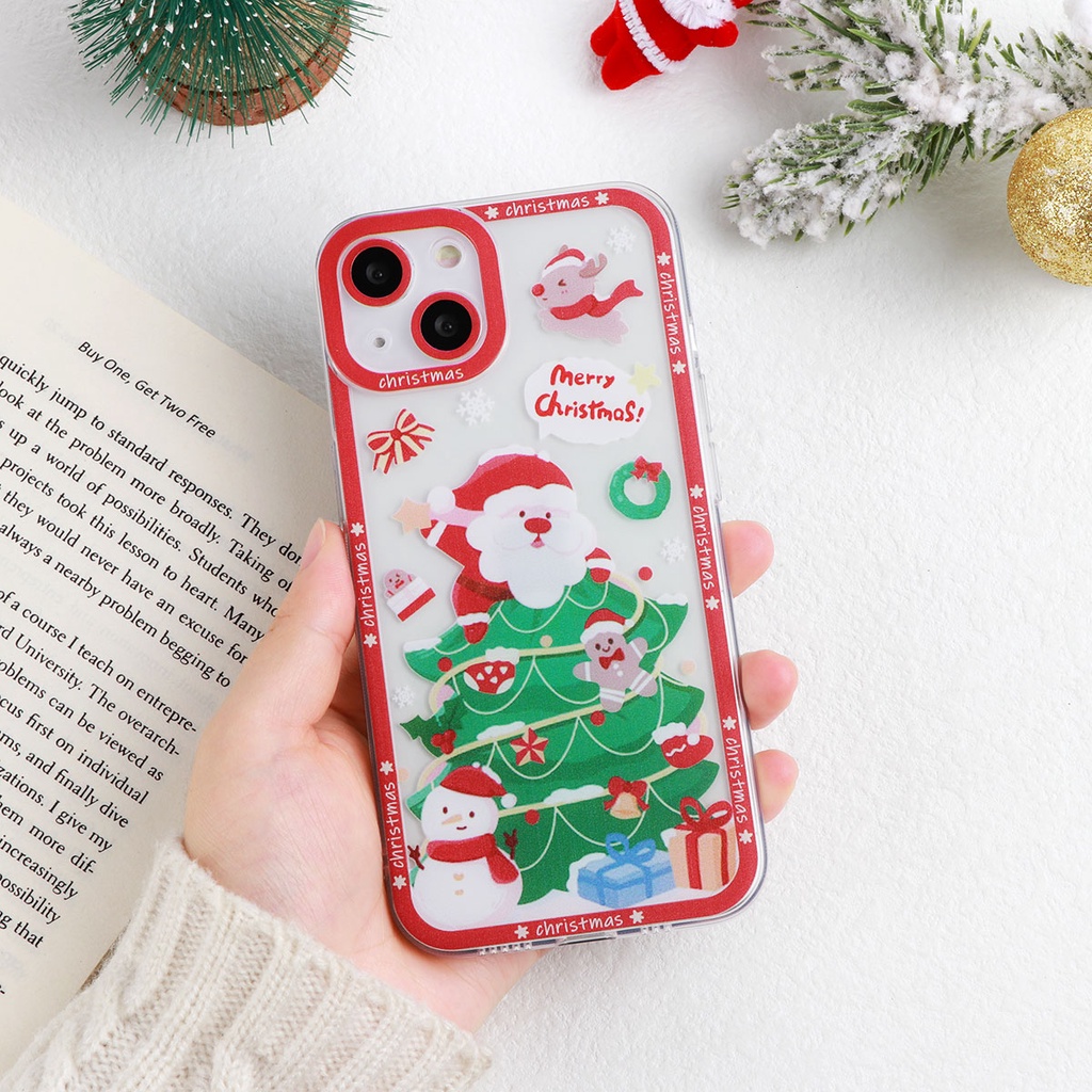 Soft Case Silikon TPU Transparan Shockproof Motif Natal Untuk IPhone 14 13 12 11 Pro XS X MAX XR 6S 7 8 Plus Mini