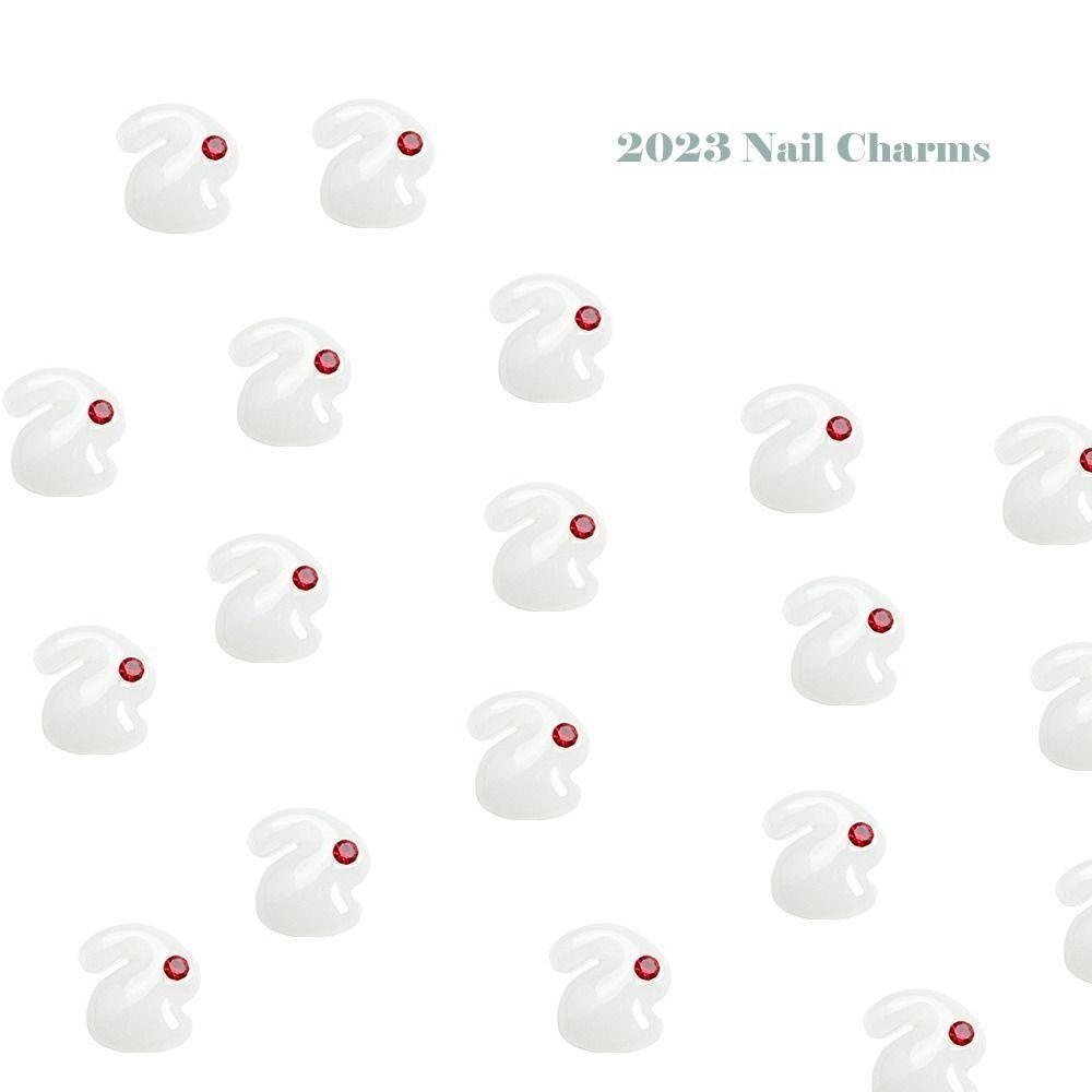 Mxbeauty Jade Rabbit Nail Charms 3D 10pcs Desain Kuku Tahun Baru Dekorasi Kuku Bagian Kuku Kelinci Kuku Rhinestones