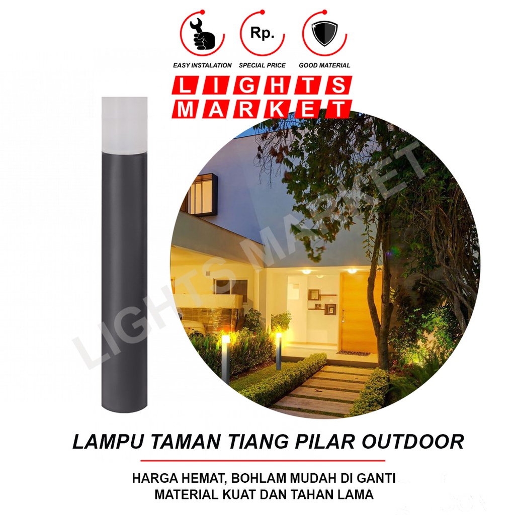 Lampu Taman Outdoor Tiang Pilar Pagar Minimalis E27