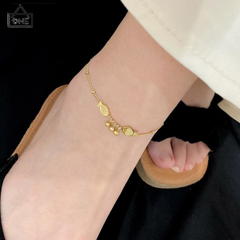 COD❤️Anklet Emas 18K Wanita Titanium Steel Fairy Sederhana Tidak Memudar Rantai Tipis-A.one