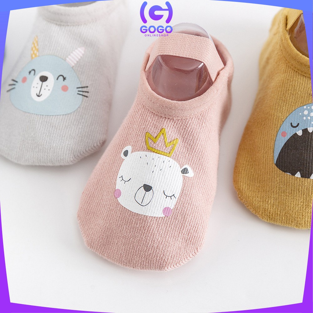 GOGO-P216 Sepatu Bayi PreWalker Kaos Kaki Anak Bayi Unisex dengan Strap Motif Kartun Hewan / Kaus Kaki Ankle Bayi / Sepatu Baby Gambar Binatang Anti Slip