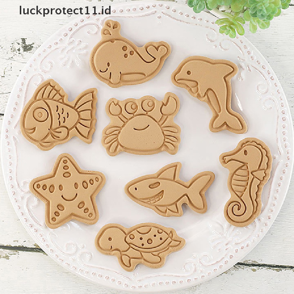 8pcs / Set Cetakan Kue / Biskuit / Fondant Bentuk Kartun Hewan Laut / Kepiting / Lumba-Lumba 3D DIY