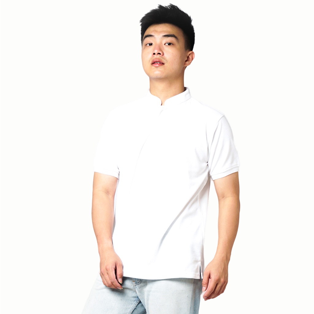 819 Kaos Polo Pria Polo Shirt Kerah Shanghai Warna Putih Kancing Putih Casual Tersedia Ready Sampai Size JUMBO BIG SIZE XXL XXXL