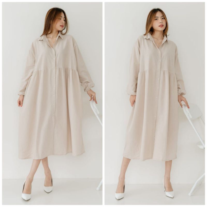 ⚡️CLEARANCE SALE ♡ PREMIUM ♡ ORIGINAL ! ANGGITA BIG SIZE JUMBO LONG SLEEVE COLLAR BUTTON  MIDI DRESS ( BUSUI, HIJAB &amp; BUMIL FRIENDLY )