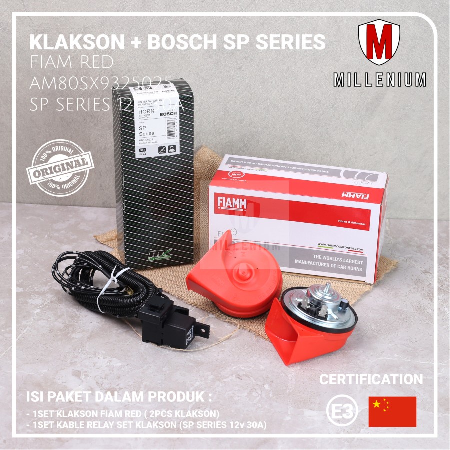 KLAKSON KEONG MOBIL MOTOR FIAMM RED ITALY 12V ORIGINAL + KABEL RELAY SET ORIGINAL