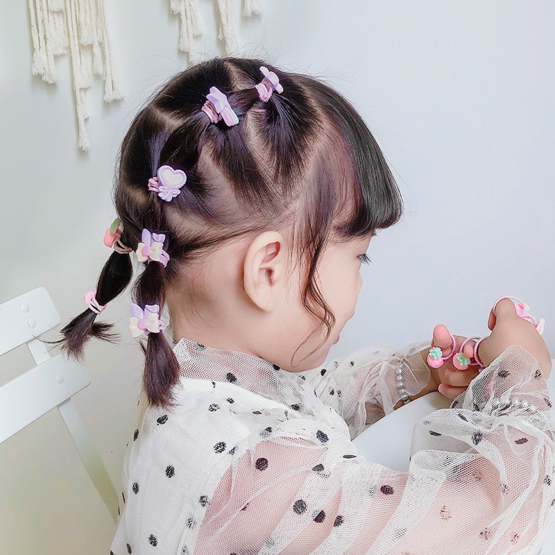 10pcs / set Ikat Rambut Karet Gaya Korea Motif Kartun Hewan / Buah Untuk Bayi / Anak Perempuan