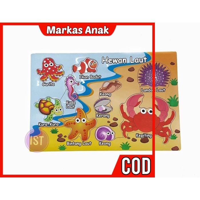 Mainan Anak Anak Umur 3 4 5 6 7 Tahun Hadiah Puzzle Papan Kayu Hewan Laut Indonesia Murah