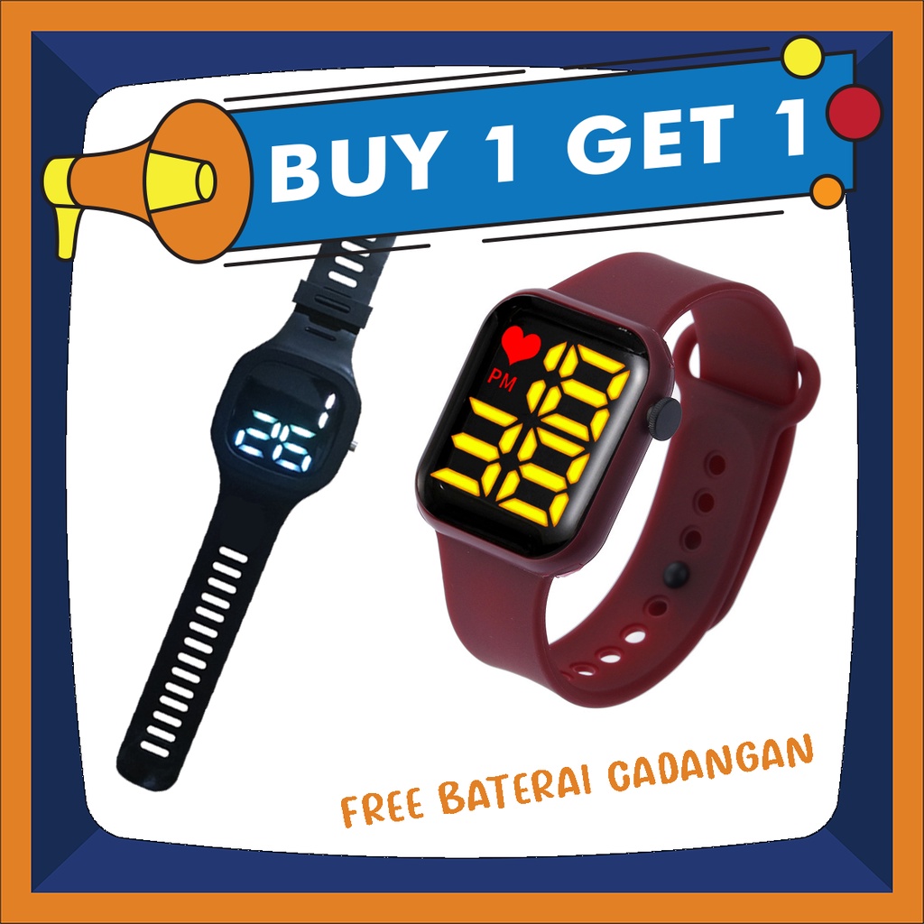 Beli 1 Gratis 1 | Jam Tangan Led Rubber Elektronik Jam Tangan Digital BUY 1 GET 1