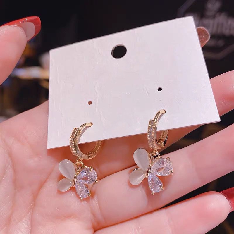 Anting Tusuk Sterling Silver 925 Desain Kupu-Kupu Hias Batu Opal / Zircon Mewah Untuk Wanita Butterfly