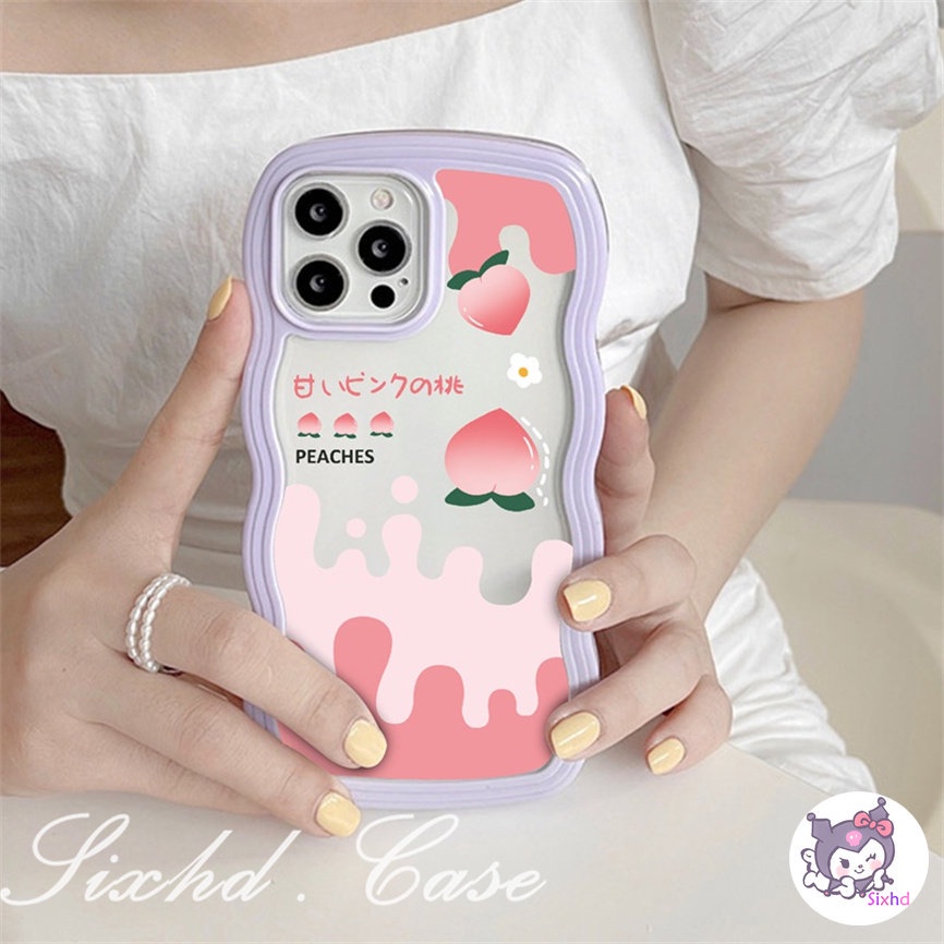 OPPO A57 A77s A76 A96 A55 A16K A15 A16 A74 A54 A53 A33 A32 A31 A9 A5 A5s Reno 8T 8Z 7Z 6Z 5Z 5 A95 A94 A93 A92 A77 A52 F9 Cute Fruit Strawberry Peach Cartoon  Wave Frame Phone Case Soft Silicon Anti falling Dust-proof Cover