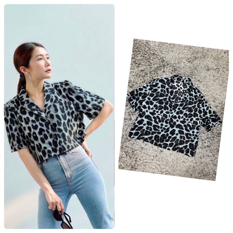 kemeja fashion leopard kerah blazer Ld 100 bahan rayon / kemeja fashion bahan rayon