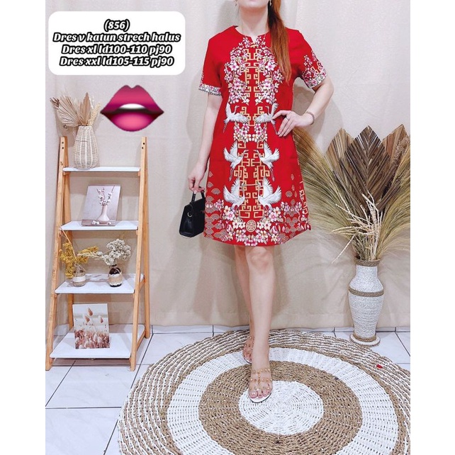 dress batik kombinasi brukat edisi Natal dan Imlek Dress batik brukat special imlek 856