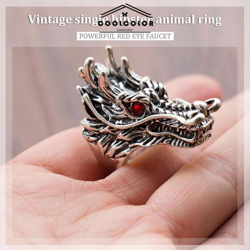 COD❤️Cincin Desain Ukiran Kepala Naga Bahan Cubic Zirconia Gaya Punk Untuk Pria- cl