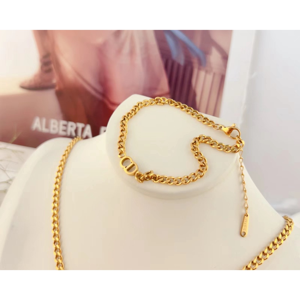 Titanium Set Kalung Dan Gelang Perhiasan Wanita Jewelery W134 (Rantai Kecil)