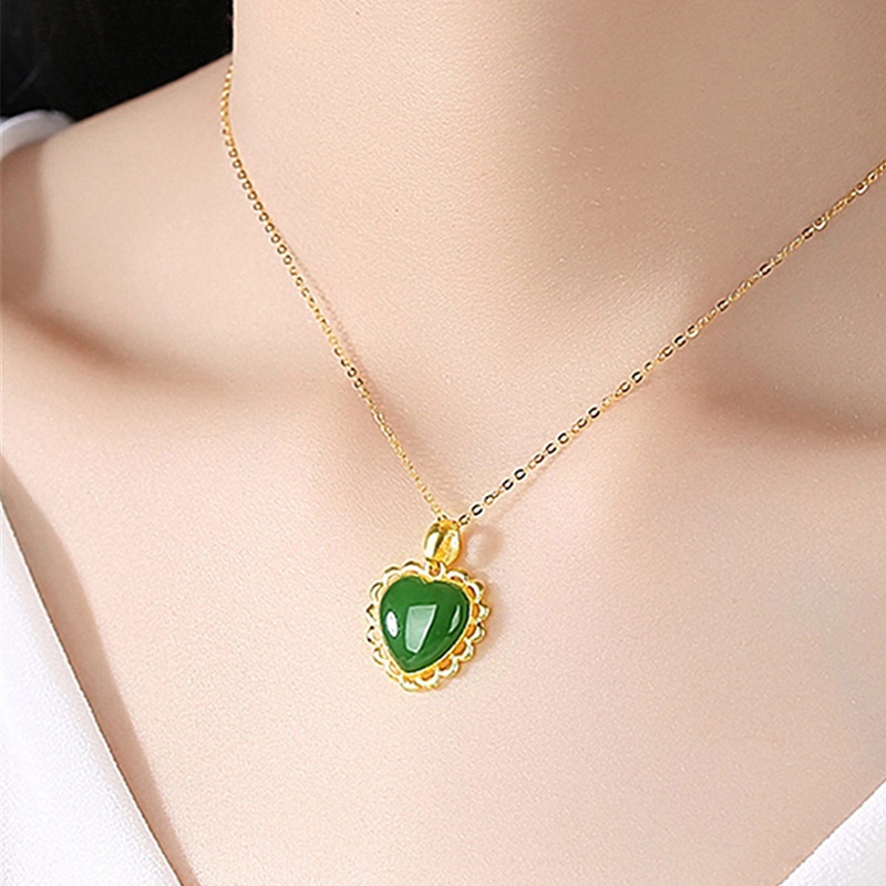 Fancyqube Kalung Liontin Giok Hetian Bentuk Hati Lapis Emas Untuk Wanita