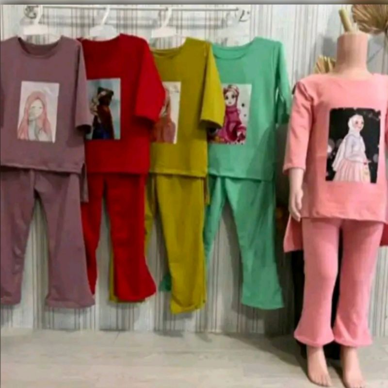 one set viral/setelan kaos anak/setelan oversize viral anak perempuan/setelan anak 1-7 tahun