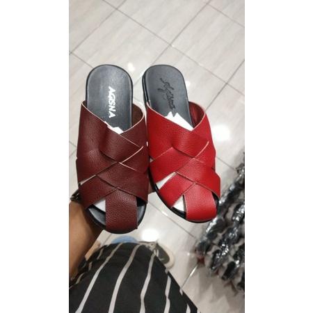 wedges sandal kulit garut anyam tutong