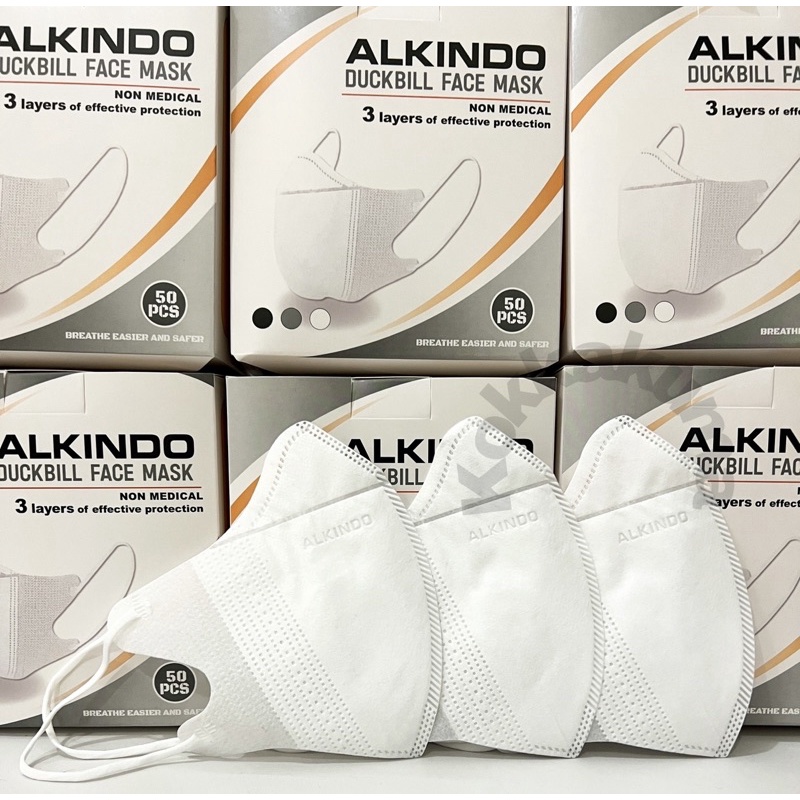 Masker Mouson Duckbill Garis 4 PLY isi 50 pcs Impor Disposable Mask Dewasa Hitam / Putih-Alkindo DB 3PLYPUTIH