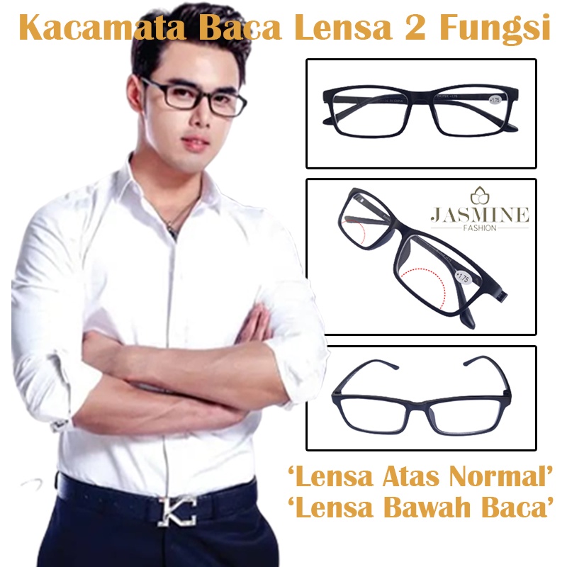 Kacamata Baca Plus 2 Fungsi Baca Dan Jalan Frame Hitam Doff Pria Wanita  Kaca mata plus Dobel