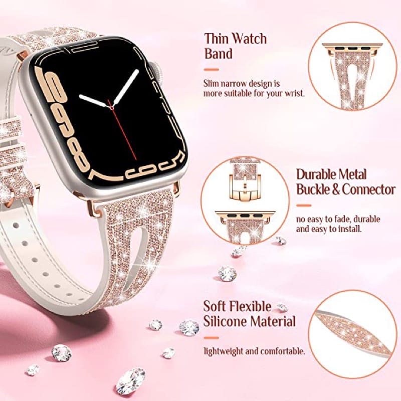 Strap Apple Watch Slim Glitter Silicone Series 1 2 3 4 5 SE 6 7 8 ultra