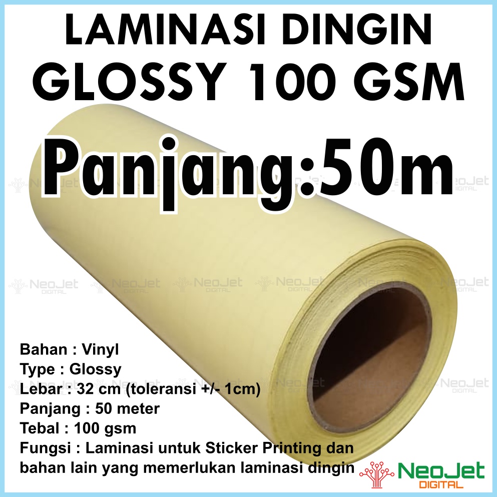 

Laminasi Dingin Glossy Mengkilap 100 gsm Tipis A3+ Roll 45m / 50 Yard