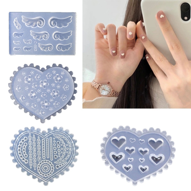 Siy 4pcs Cetakan Nail Art Diy Bentuk Bungahati Bahan Silikon