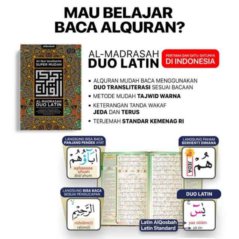 Mushaf Al Qur'an Almadrasah Duo Latin Terjemahan Terjemah Perkata Tajwid Warna Murah