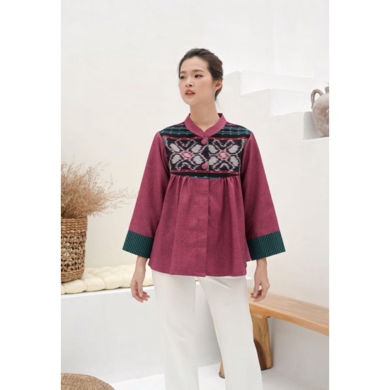 Blouse tenun wanita sakura baju tenun jepara Blouse wanita etnik atasan wanita fashion wanita Blouse