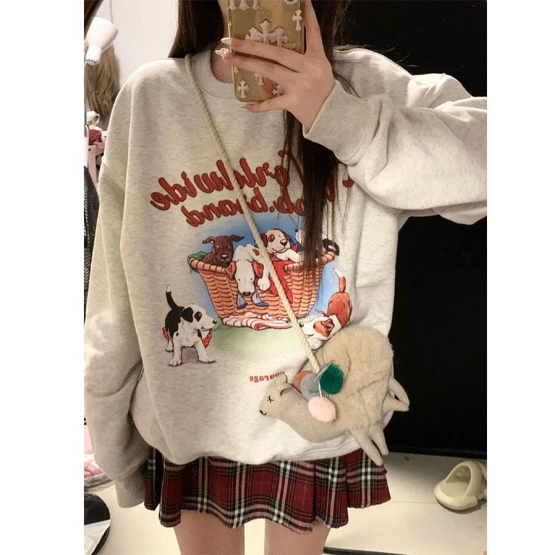 2022 Musim Gugur dan Musim Dingin Plus Beludru Tebal Sweater Siswa Perempuan Longgar Ins Versi Korea dari Merek Trendi Oversize Jaket atasan Lengan Panjang